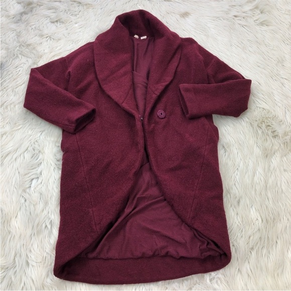MOTH ANTHROPOLOGIE Boiled Wool Unstructured Coat Pockets Burgundy SZ MED EUC - Picture 9 of 12